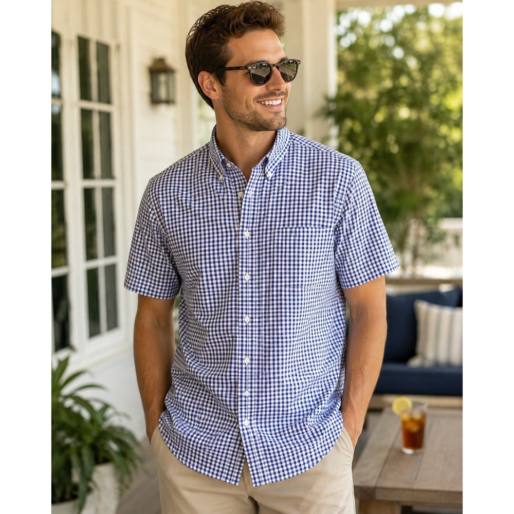 Brooks Brothers 1818 Regent Mens XL Seersucker Check Short Sleeve Shirt -3633